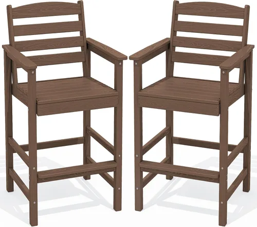 Vista 15 de SERWALL Juego de 2 sillas Adirondack altas Adirondack de gran tamaño, taburetes de bar con altura de barra para exteriores, juego de sillas