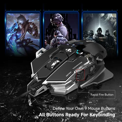 Vista 5 de EWEADN Ratón para Juegos con Cable, Ratón de Computadora Ergonómico RGB, 12800 DPI Ajustable, 9 Botones Macro Programables con Tecla de Fuego Rápido