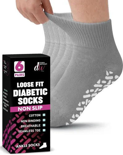 Vista 9 de Debra Weitzner Non-Slip Diabetic Crew & Ankle Socks with Grips, 6 Pairs Non-slip diabetic socks for women & men with grippers, loose-fit