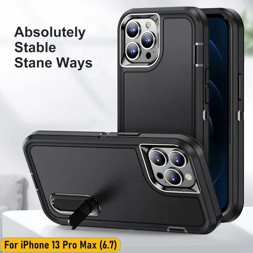 Vista 5 de La funda está especialmente diseñada para iPhone 13 Pro Max de 6.7 pulgadas, protección de cuerpo completo, resistente a los golpes, goma de Negro