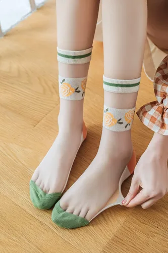 Vista 3 de Yomutiur Calcetines transparentes para mujer, de verano, de malla fina, elástica, jacquard de cristal