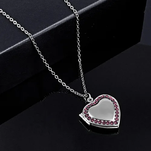 Vista 4 de POWER WING Collar con medallón de corazón de circonita cúbica con piedra natal de enero y diciembre que sostiene fotos con medallones de memoria, 18