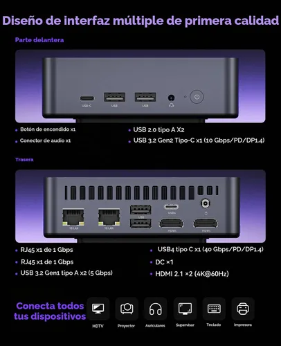 Vista 6 de KAMRUI Mini PC AM21, Win-11 Pro AMD Ryzen 7 8745HS (8C/16T, hasta 4.9GHz)