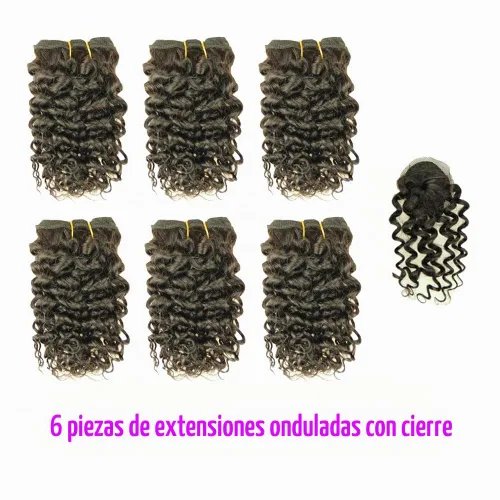 Vista 4 de VIOLET Cabello 8 Pulgadas Brasileño Rizado Profundo Tejido Cabello Corto Humano 6 Paquetes Con Cierre 100% Extensiones de Cabello Humano Sin 1b