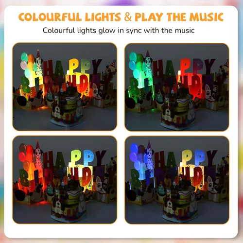 Vista 2 de Ecloverlife Tarjetas de cumpleaños musicales, tarjetas de cumpleaños de perro emergentes con luces, tarjetas de felicitación de velas inflables