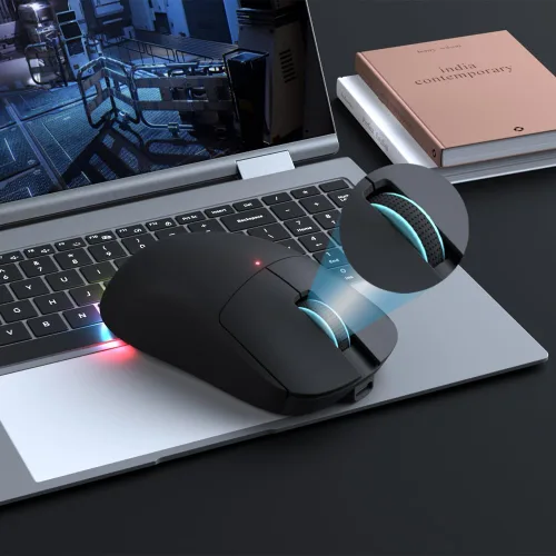 Vista 4 de Ratón inalámbrico XT624 Bluetooth, recargable con LED, ergonómico con modo múltiple 2.4G USB inalámbrico + BT1+BT2, mouse Bluetooth portátil