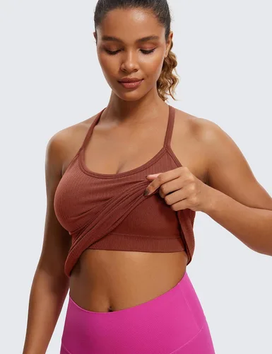Vista 5 de CRZ YOGA - Camisetas deportivas para mujer, sin mangas, sin costuras, con espalda cruzada y brasier incorporado, camisetas para entrenamiento