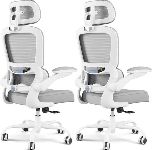Vista 34 de TRALT - Silla de oficina ergonómica con soporte lumbar, color beige, 1
