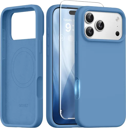Vista 191 de GONEZ Funda magnética para iPhone 14, compatible con Magsafe, con protector de pantalla + protector de cámara, forro de microfibra antiarañazos