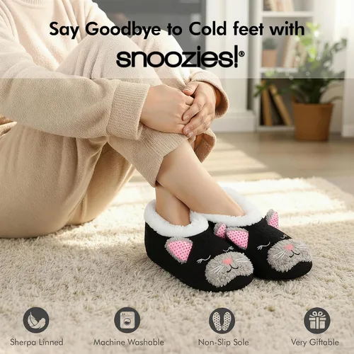 Vista 2 de Snoozies Calcetines Pantufla de Animales para Mujeres, Pantuflas Peludas Suaves Antideslizantes con Forro de Sherpa, Pantuflas Lindas