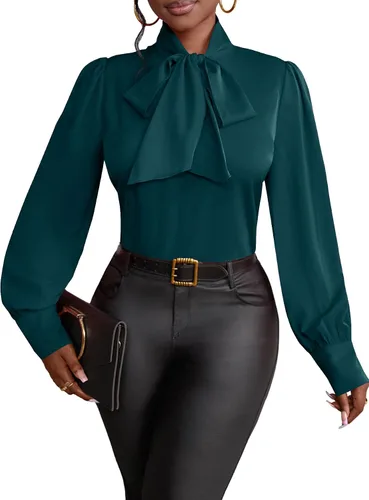 Vista 27 de Vrtige Camisa de mujer elegante con cuello de lazo, manga larga, blusa para la oficina