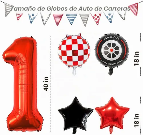 Vista 7 de Globos de auto de carreras para decoración de cumpleaños – Globos rojos de Mylar número 1 de 40 pulgadas – Globos rojos de aluminio rojo