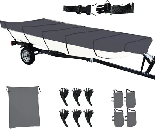 Vista 8 de Cubierta para Bote Jon 12 pies 420D Impermeable Remolcable Bote Jon Versión Mejorada con Accesorios de Fijación Adicionales Resistente a Arañazos