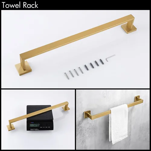 Vista 8 de Bagnolux Accesorios de baño dorados de 22 pulgadas, toallero dorado para baño montado en la pared, toallero de latón cepillado moderno y resistente