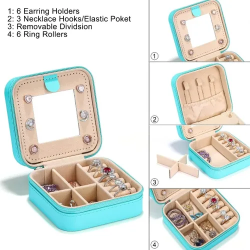 Vista 2 de Parima Joyero de viaje para joyas Pequeñas cajas de joyería con iniciales, organizador de joyas, artículos esenciales de viaje, regalos