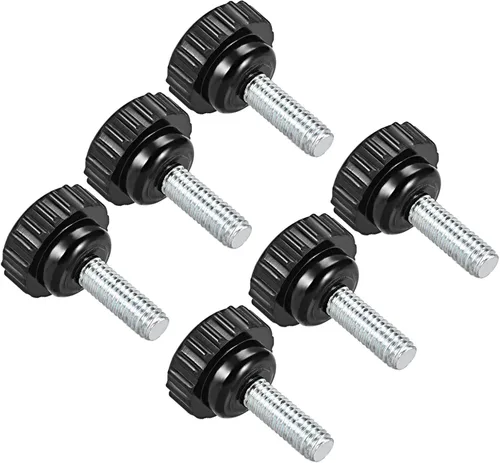 Vista 9 de Perillas de sujeción moleteadas, rosca macho M4 x 0.394 in, cabeza de 0.630 in, pomos de plástico termoestable para tornillo de pulgar negro