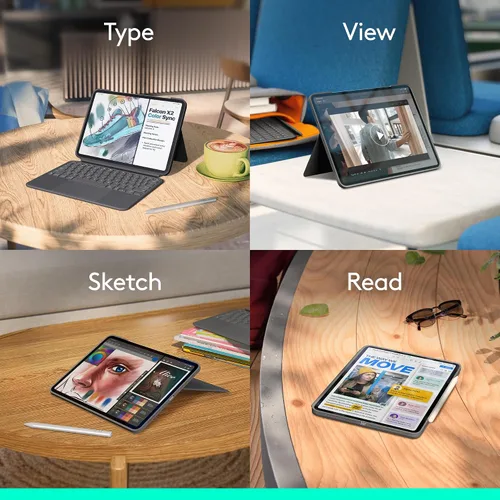 Vista 2 de Logitech Combo Touch iPad Pro 11 pulgadas (M4) Funda con teclado retroiluminado desmontable, soporte de pie, modo multiuso, conector inteligente