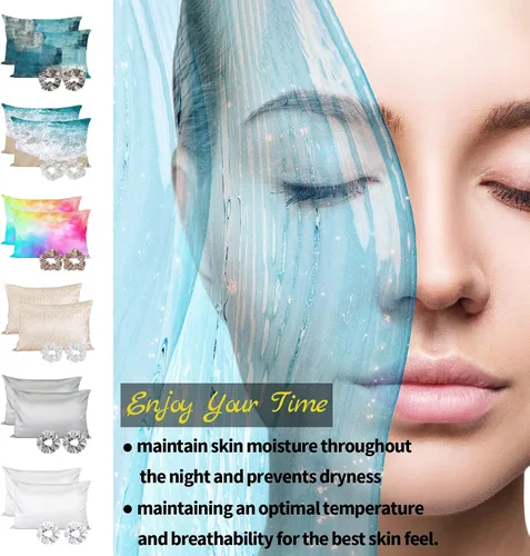 Vista 5 de Funda de Almohada de Satén para Cabello y Piel, Más Suave que las Fundas de Almohada de Seda de Morera Paquete de 2, Fundas de Almohada de Satén