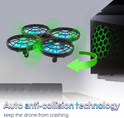Vista 4 de Loolinn Drones para regalo para niños – Mini dron, dron RC con tecnología anticolisión automática, seguro para niños, fácil de volar, giro