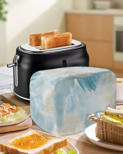 Vista 5 de Cubierta para tostadora de mármol verde azulado degradado de 2 rebanadas, protección para electrodomésticos de cocina pequeños con bucle, diseño