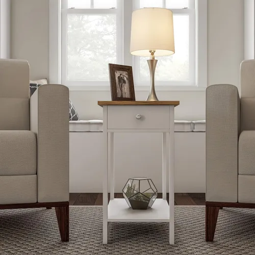 Vista 2 de Lavish Home Mesa auxiliar estrecha con cajón lateral con estante de almacenamiento, color blanco
