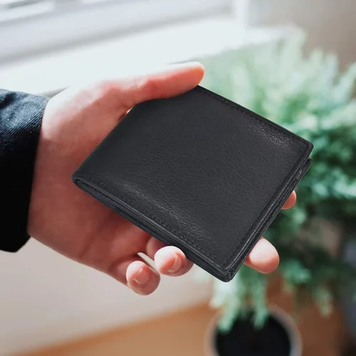 Vista 5 de Billetera plegable delgada y compacta con solapa y bolsillo para monedas para niños, Negro -, Minimalista