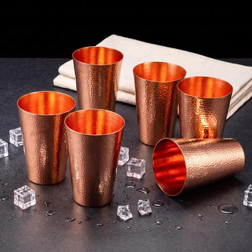 Vista 7 de Paquete de 6 vasos de cobre 100% puro para beber