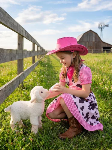 Vista 4 de Disfraz de vaquera para niñas, vestido de vaquera occidental de Halloween con sombrero de vaquero rosa