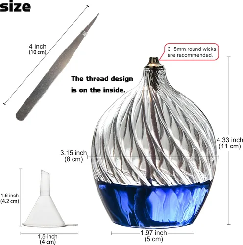 Vista 6 de Lámpara de aceite de vidrio pequeño líquido recargable, vela de aceite de vidrio borosilicato resistente, aspecto único de rosca interna para cenas
