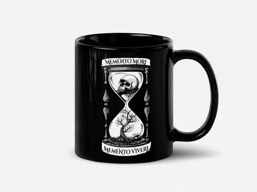 Vista 2 de Soul'n'Passions Memento Mori Memento Vivere - Taza de cerámica con diseño de calavera Momento Mori Lent Stoic Memento Mori, 11 onzas, color negro