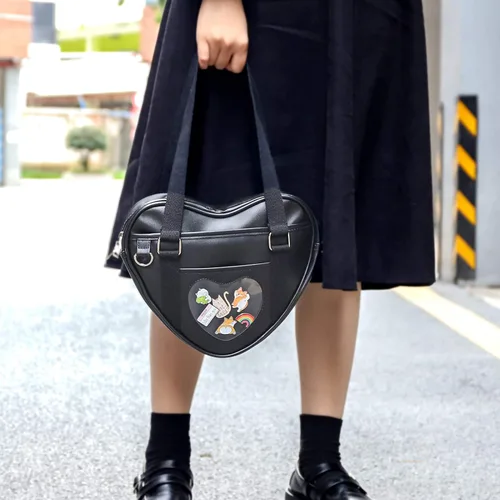 Vista 2 de STEAMEDBUN Ita Bag Bolso cruzado en forma de corazón para exhibición de pines de anime