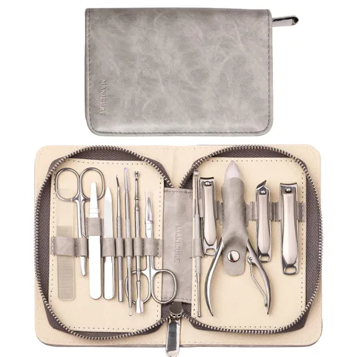 Vista 11 de FAMILIFE - Kit de manicura profesional para uñas, 11 en 1, de acero inoxidable, con estuche de viaje portátil de cuero negro, regalos de lujo para él