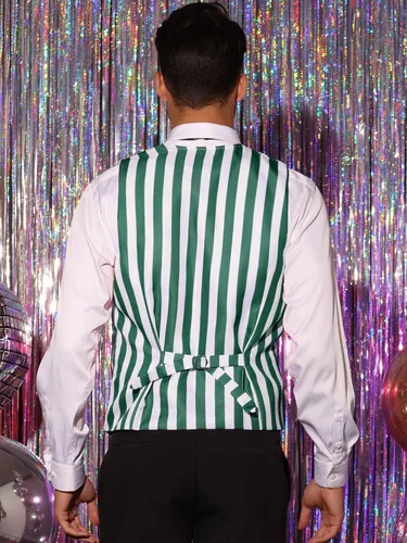 Vista 3 de Lars Amadeus Chaleco de negocios para hombre, ajustado, cuello en V, sin mangas, estampado a rayas Verde