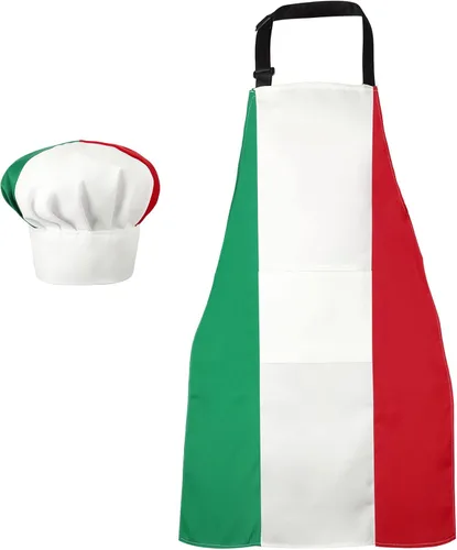 Vista 8 de SATINIOR - Delantal italiano y sombrero de chef para mujeres y hombres, disfraz italiano, babero de tela, delantal de bandera de Italia