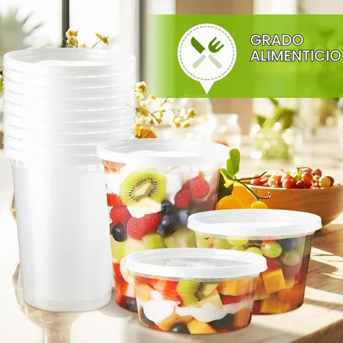 Vista 3 de NEEBAKE 75 juegos de recipientes de 12 onzas con tapas herméticos de plástico para almacenamiento de alimentos con tapas para sopa, slime, avena