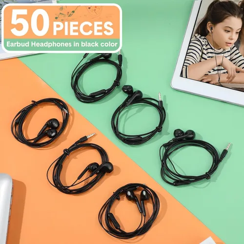 Vista 3 de Xinnun Paquete de 50 auriculares con cable con micrófono para estudiantes Negro