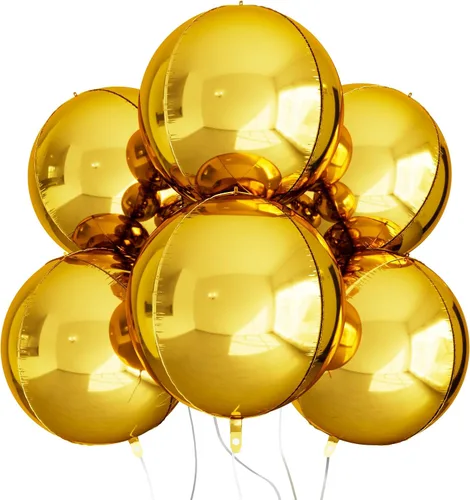 Vista 9 de AULE Decoraciones de globos negros para fiesta, paquete de 6, globos negros metálicos 4D gigantes de 22 pulgadas, globos redondos grandes de Mylar