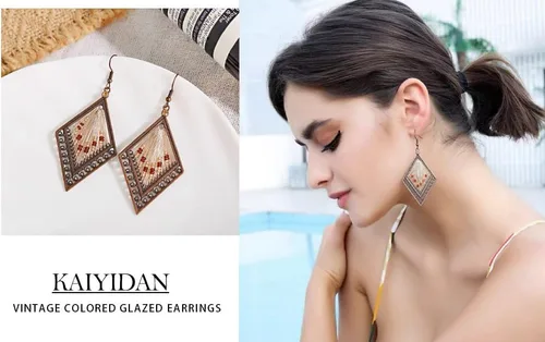 Vista 9 de Aretes colgantes bohemios plateados y dorados para mujer, a la moda, hechos a mano, vintage, delicados, lindos aretes largos de verano, accesorios