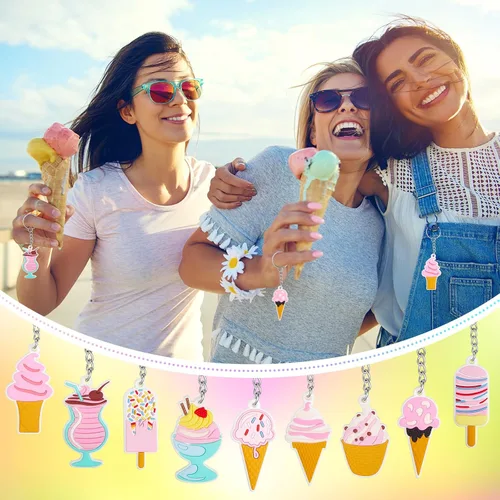 Vista 5 de Sasylvia 36 llaveros de helado para fiestas, regalos a granel, conos dulces, decoraciones de fiesta de cumpleaños para mujeres y hombres, accesorios