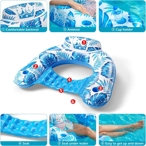 Vista 9 de Jasonwell Flotador de piscina con dosel Flotadores inflables de piscina para adultos, silla flotante de piscina, flotadores para piscina, silla
