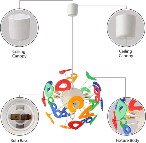 Vista 2 de Lámpara colgante decorativa para habitación de niños, luz ambiental CraftThink para niños, candelabro de letras de globo de 15.75 pulgadas de ancho