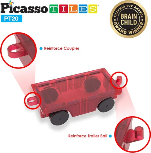 Vista 5 de PicassoTiles Paquete de expansión de 2 piezas de camiones magnéticos para automóviles + 4 figuras de acción de personas familiares: juego educativo
