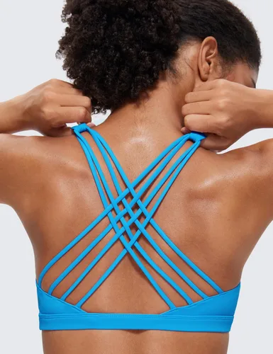 Vista 3 de CRZ YOGA - Sujetadores deportivos con tirantes delgados para mujer, brasier de yoga con relleno, sin varillas, espalda cruzada sexy, lindo