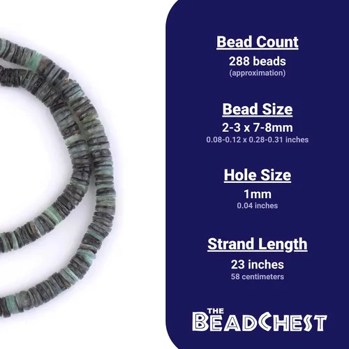 Vista 4 de The Bead Chest Helecho Verde Natural Shell Heishi Cuentas (0.315 in)