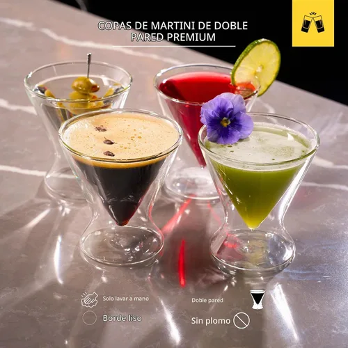 Vista 2 de LEMONSODA Vasos de cóctel de Martini sin tallo, transparentes de 8 onzas