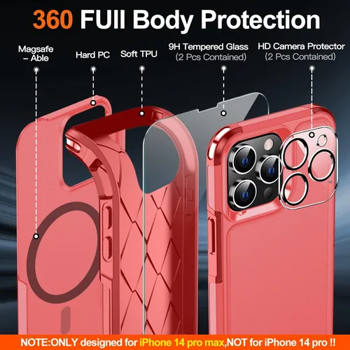 Vista 5 de MOZOTER Funda magnética para iPhone 14 Pro Max [compatible con Magsafe] [protección contra caídas de grado militar]