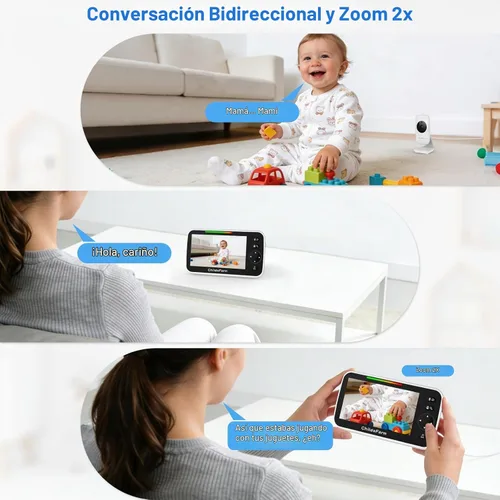 Vista 3 de ChildsFarm Monitor de bebé sin WiFi con cámara y audio, pantalla de video