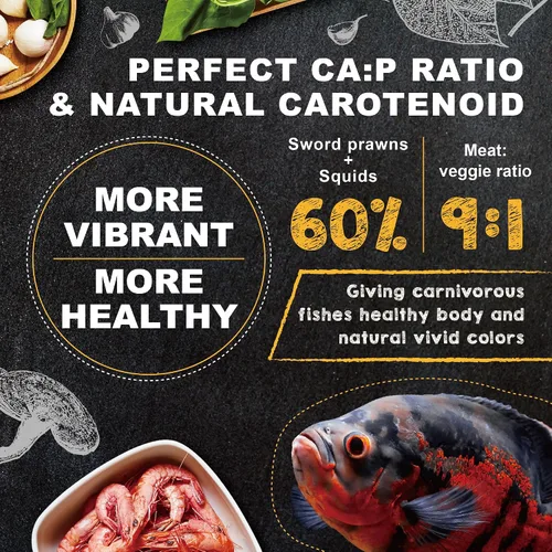 Vista 2 de Ultra Fresh Alimento Hundible para Peces Cíclidos, Langostinos Espada Silvestres, Todos los Ingredientes Naturales, Pellets Carnívoros para Cíclidos