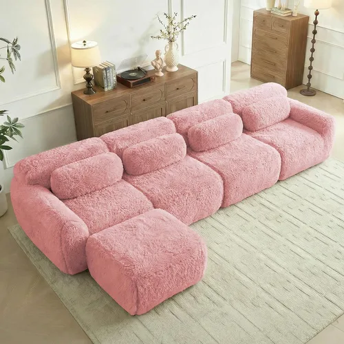 Vista 37 de Sofás de nube sin hueso de 80.4 pulgadas, tela de felpa suave y esponjosa, sofá cama modular con 2 otomanas, sofás de dos plazas de chocolate,