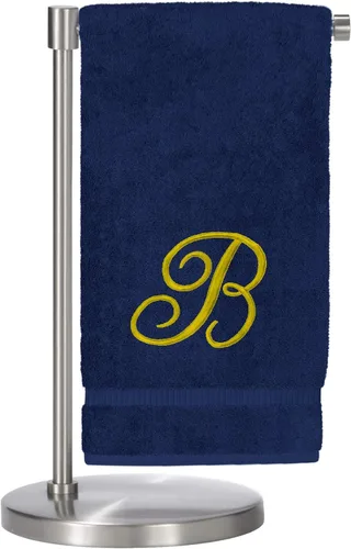Vista 35 de Script R - Toalla de baño con monograma, regalo personalizado, 27 x 54 pulgadas, juego de 1 toalla bordada con texto dorado, 100% algodón turco Navy